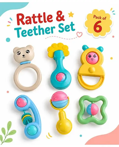 Babyhug Cute Animal Shaped Baby Rattle Set