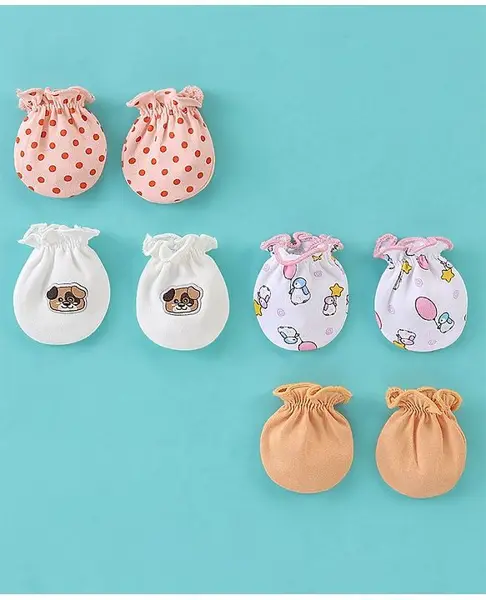 Ben Benny Cotton Mittens Animal Print Pack of 4 - Multicolour