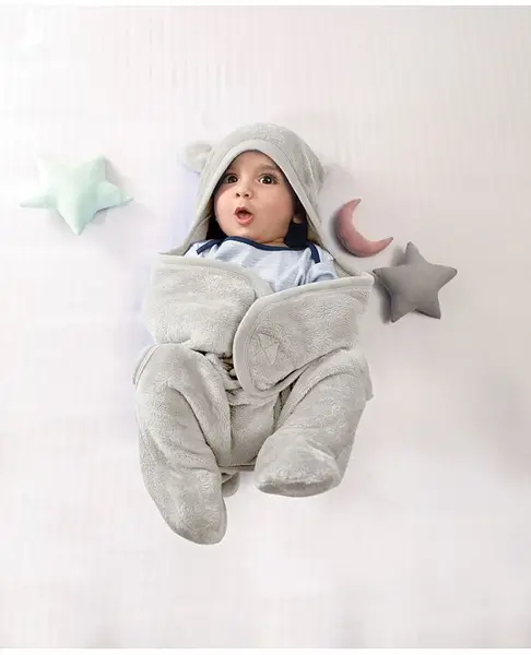 Mi Arcus Ultra Soft  Knitted Wearable Hooded Warm Light Fur Blanket Wrapper 0-6 M- Grey