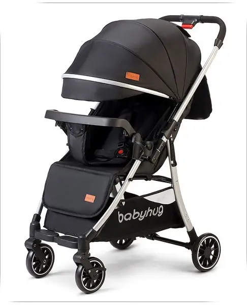 Babyhug Travel Compact Baby Stroller with Reversible Handle Adjustable Backrest & Canopy - Black
