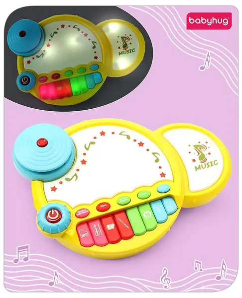 Babyhug Premium 2 in 1 Jazz Drum Piano for Kids- Yellow