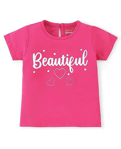 Babyhug Cotton Knit Half Sleeves Beautiful Printed T-Shirt - Pink