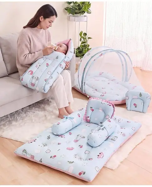 Babyhug Premium Bedding Super Saver Combo Set of 3 Bunny Print- Blue