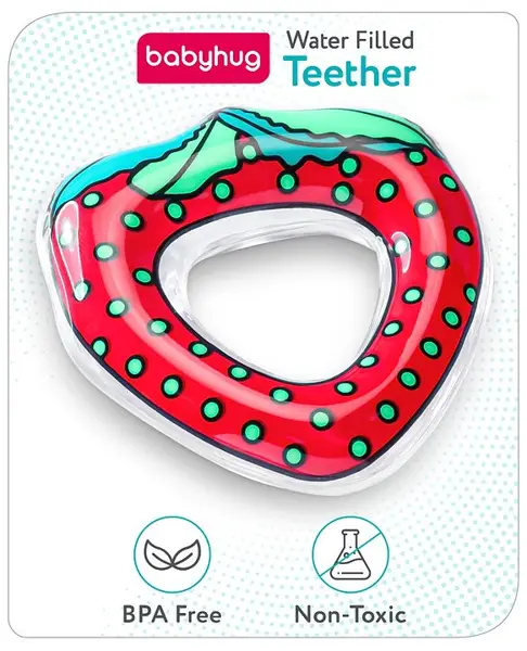 Babyhug Water Filled PVC Strawberry Shape Teether- Red & Green