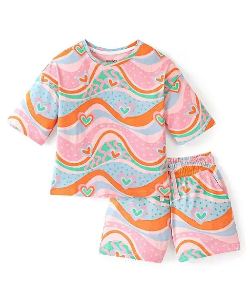 Primo Gino 100% Cotton T-Shirt &   Shorts Set With Heart Print - Pink