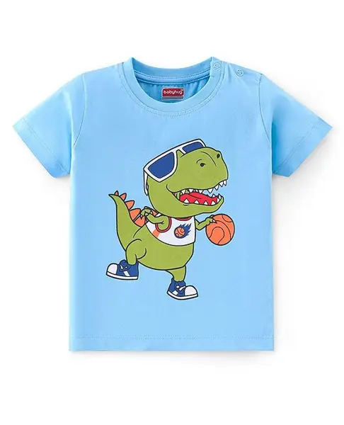 Babyhug 100% Cotton Knit Half Sleeves T-Shirt Dino Graphics - Blue