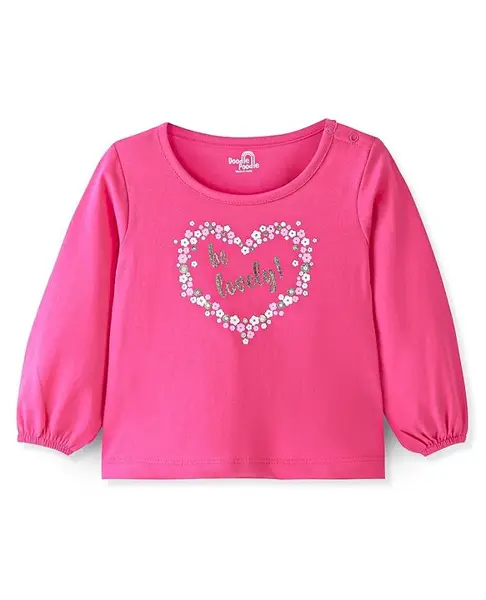 Doodle Poodle 100% Cotton Full Sleeves T-Shirt With Floral Print - Pink