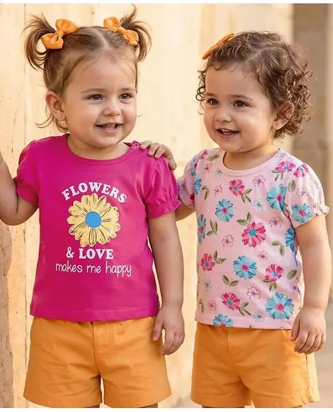 Babyoye Eco Conscious 100% Cotton With Eco Jiva Finish Half Sleeves Top Floral Print - Pink