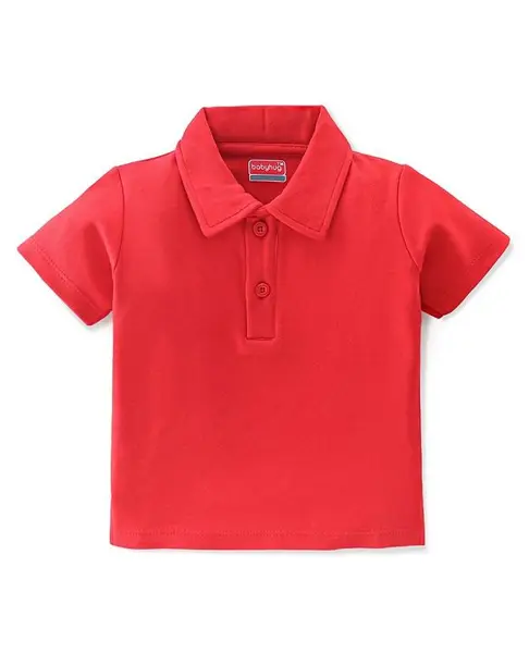 Babyhug 100% Cotton Knit Half Sleeves Polo T-Shirt Solid Colour - Red