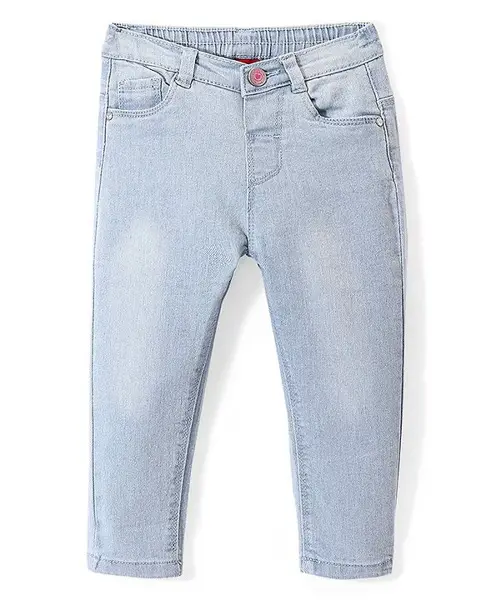 Babyhug Denim Full Length with Stretch Washed Jeans - Light Blue