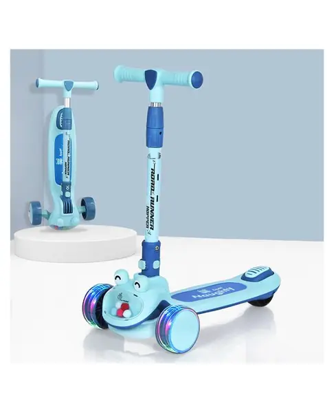 R for Rabbit Road Runner Hopper Foldable Kick Scooter for Kids of 3+ Years  3 Level Height Adjustment Handle  PU LED Wheels with Rear Brake & Weight Capacity Upto 50 kg (Blue)