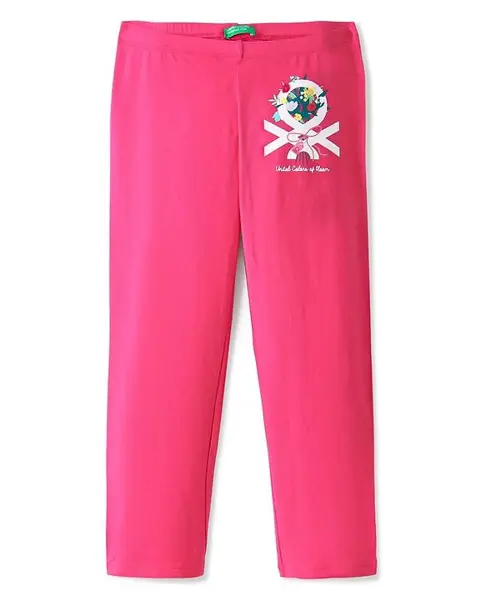 UCB Cotton Elastane Knit Three Fourth Length Capri Floral Print - Pink