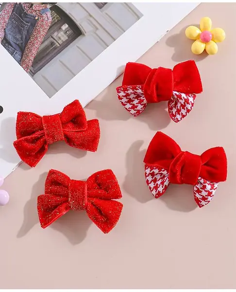 Pine Kids Bow Appliques Clips Pack of 4 - Red