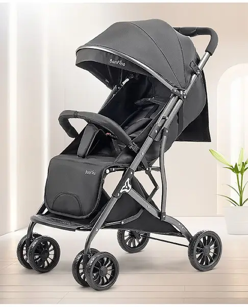 Bonfino Duo Tag Stroller  Adjustable Backrest  360 Swivel Wheels  Compact Fold  Shock-Absorbent - Black
