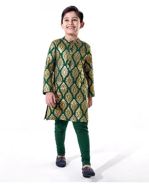 Earthy Touch 100% Cotton Single Jersey Knit Full Sleeves Kurta & Pyjama Set Ajrakh Print - Green