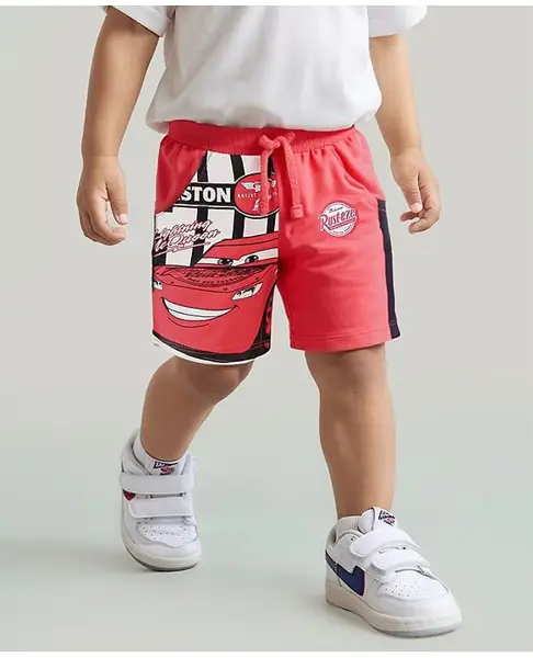 Babyhug Disney Cotton Shorts With Pixar Cars Graphics - Red