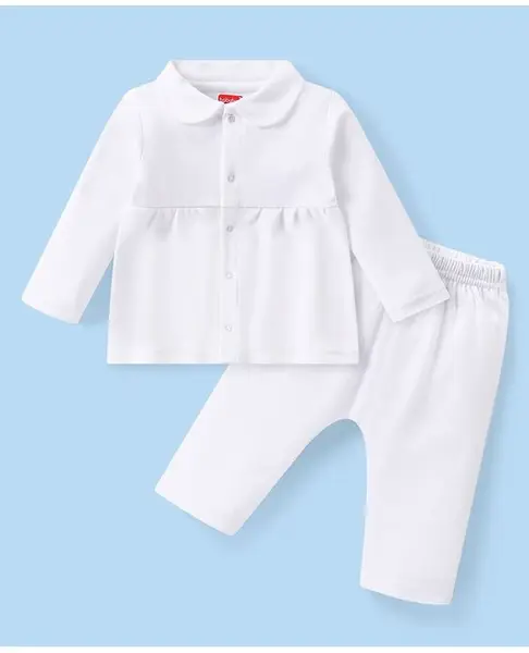 Babyhug Interlock Knit Full Sleeves Night Suit - White