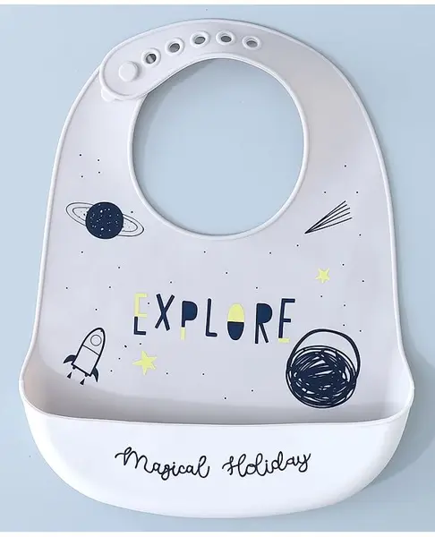 Silicone Bib With Space Print-  Grey