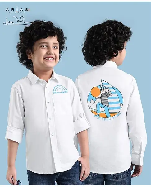 Arias Cotton Full Sleeve Shirt With Placement Print -White