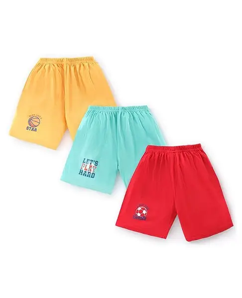 Simply Sinker Above Knee Length Shorts Text Print Pack of 3 - Yellow Red & Sea Green