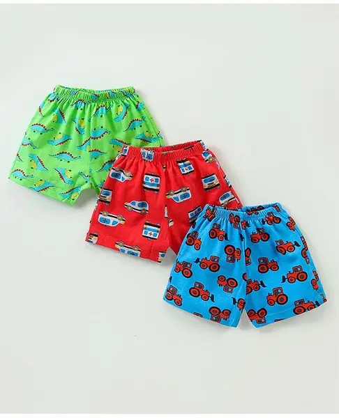 Simply Sinker Above Knee Length Shorts Dino & Vehicle Print Pack of 3 - Multicolour