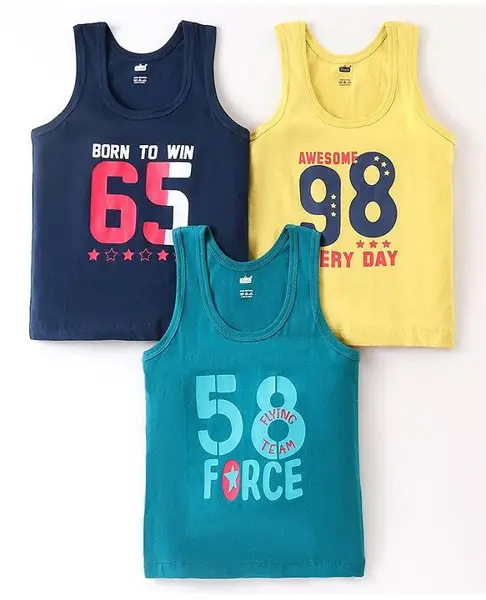 Simply Sinker Sleeveless Number Printed Vests Pack of 3 - Yellow & Blue