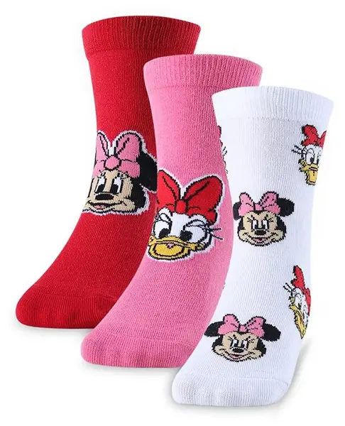 Cute Walk by Babyhug Disney Ankle Length Anti-Bacterial Minnie Mouse Graphics Socks Pack of 3 - Multicolour