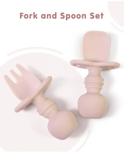 Fork & Spoon Set Baby Silicone Cutlery - Beige