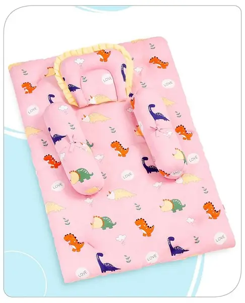 Babyhug Cotton Bedding Set Dino Print- Light Pink