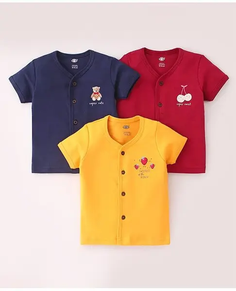 Zero Cotton Knit Half Sleeves Set Of Vests Text Print Pack of 3 - Golden Mearoon  & Navy Blue