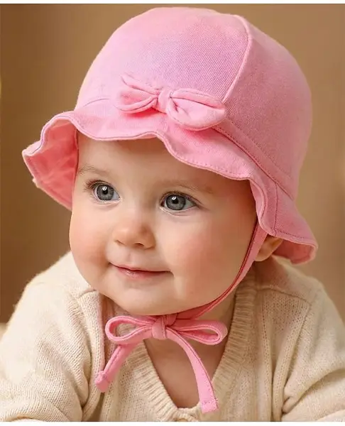 Babyoye Eco Conscious Cotton  Cap with Bow Applique - Pink