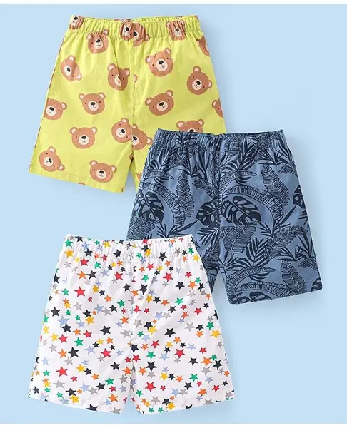 Babyhug Poplin Boxers Teddy & Stars Print Pack of 3 - Multicolour