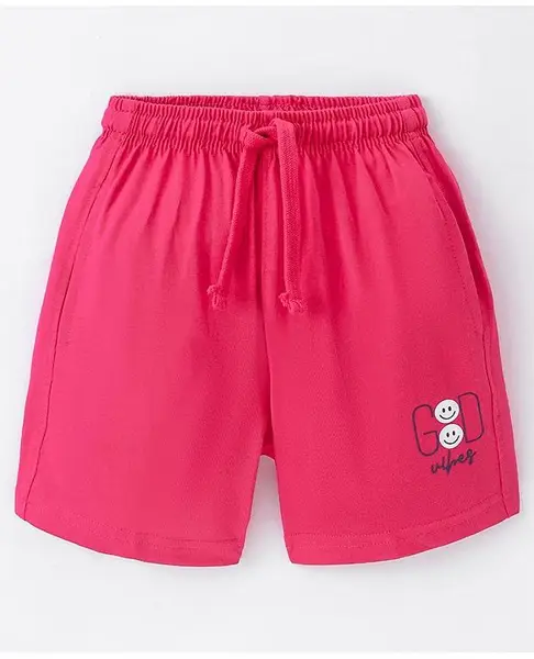 Doreme Single Jersey Knit Shorts With Text Print - Punch Pink