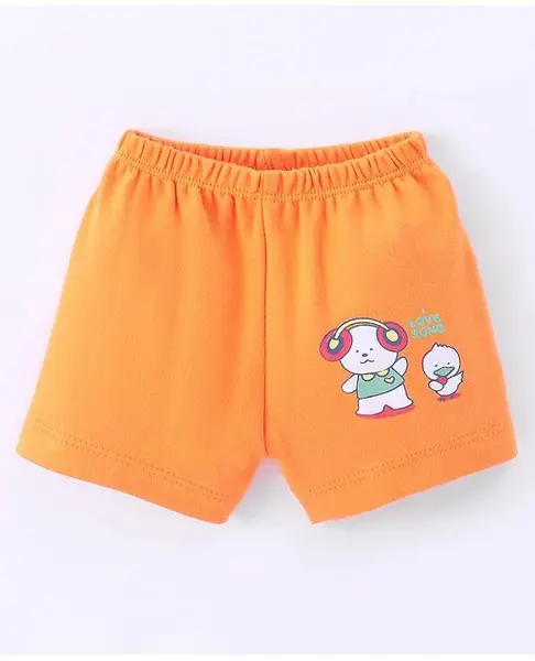 Tango Interlock Cotton Knit Knee Length Shorts  Bear Print - Orange