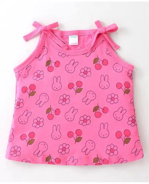 Tango Single Jersey Knit Sleeveless Slip with Bunny Print - Pink