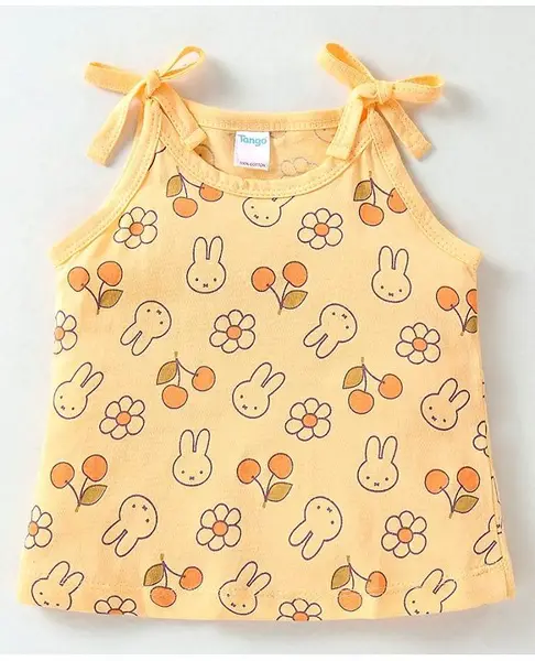 Tango Single Jersey Knit Sleeveless Slip with Bunny Print - Yellow