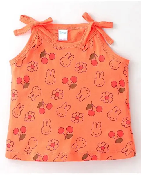 Tango Single Jersey Knit Sleeveless Slip with Bunny Print - Orange