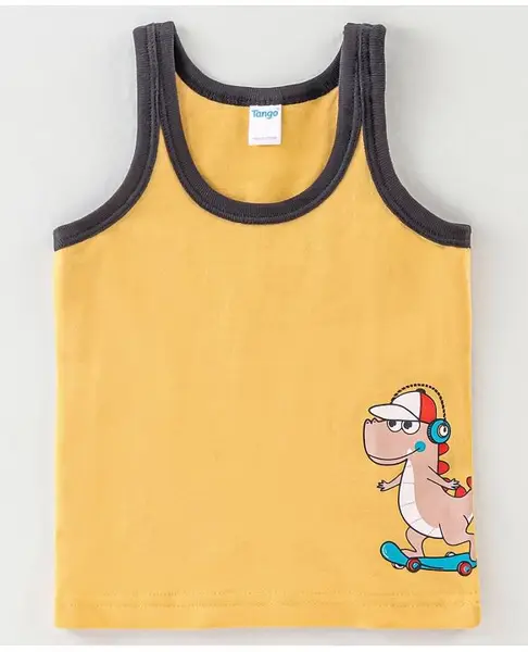 Tango Single Jersey Knit Sleeveless Vests With Dino Print - Yellow