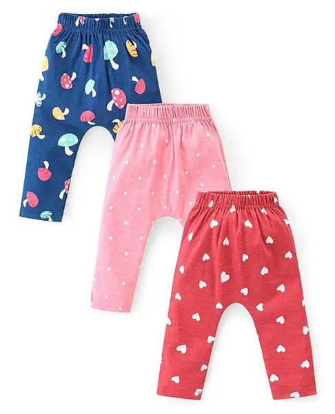 Babyhug Cotton Interlock Knit Full Length Diaper Pants Polka Dot Print Pack of 3 - Multicolor