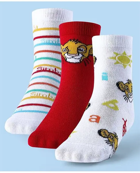 Cute Walk by Babyhug Disney Non Terry Anti-bacterial Socks  Lion King Graphics Pack of 3 - Multicolour
