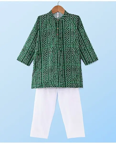 Babyhug Cambric Full Sleeves Kurta  Pyjama Set Bandhani Print - Green