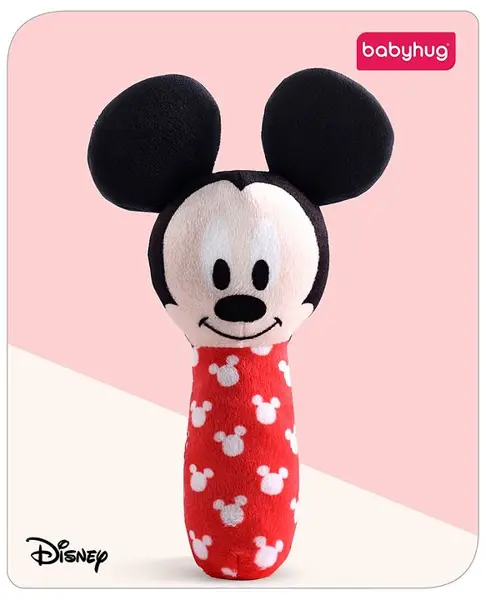 Babyhug Disney Soft  Mickey Mouse Squeaker Baby Rattle - Red