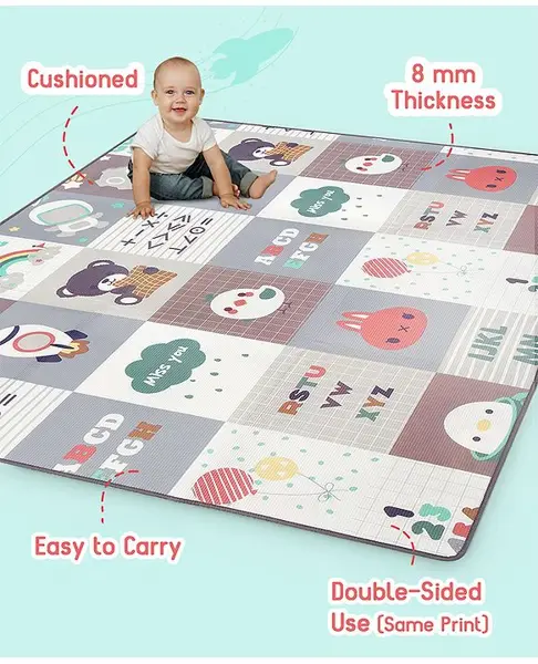 Babyhug Water Proof Double Sided Reversible Educational and Learning Printed Play Mat L 180 x B 150 cm - Multicolor