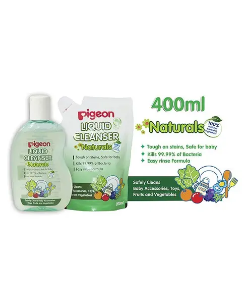 Pigeon Feeding Bottle Accessories & Vegetables Liquid Cleanser Effective Disinfectant (Bottle + Refill)- 400 ml