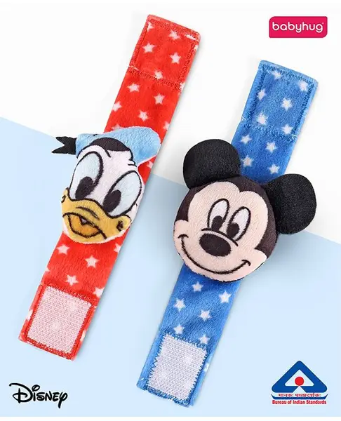 Babyhug Disney Donald and Mickey Mouse Wrist Rattles Pack of 2 - Red & Blue