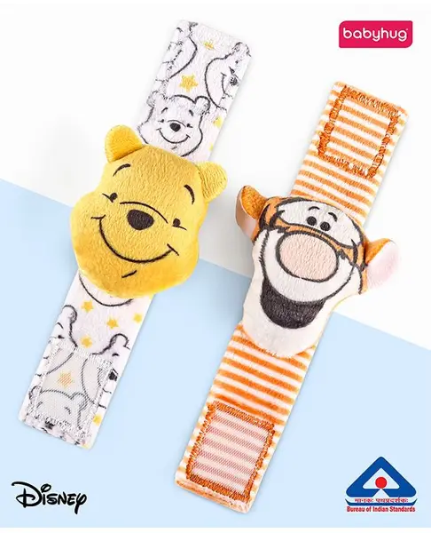 Babyhug Disney Tigger and Pooh Wrist Rattles Pack of 2 - Multicolor