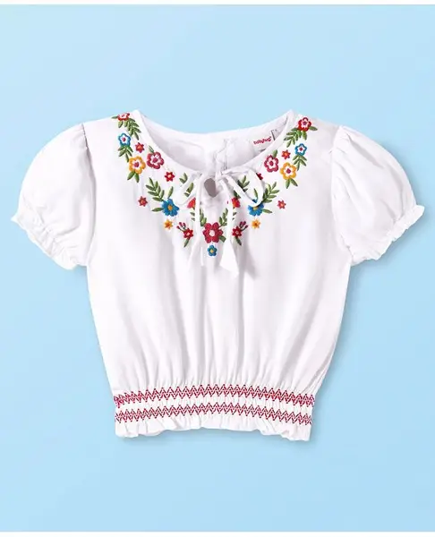 Babyhug Rayon Woven Frill Sleeves Top with Text & Girl Print - White