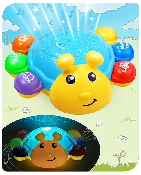 Babyhug Musical Bump and Go Beetle Projector Toy With Light- Yellow