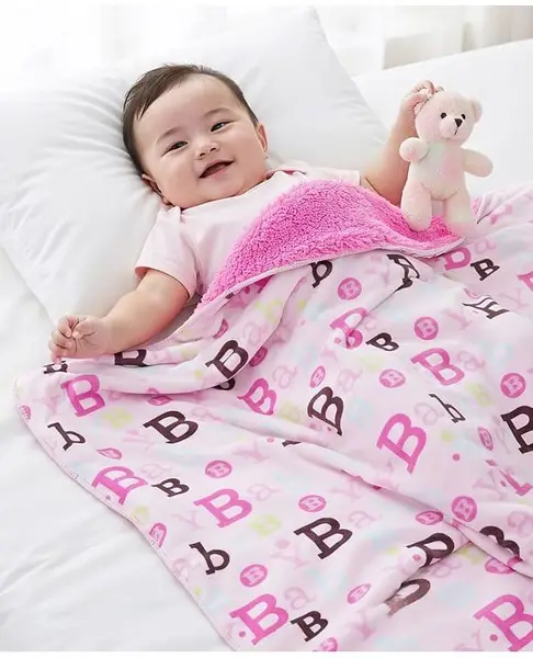 Babyhug Sherin & Poly Wool All Season Blanket Baby Alphabet Print- Pink