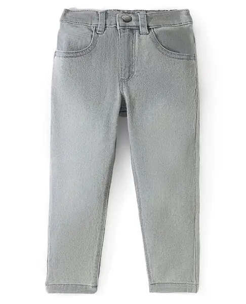 Babyhug Full Length Denim Washed Jeans with Stretch - Grey